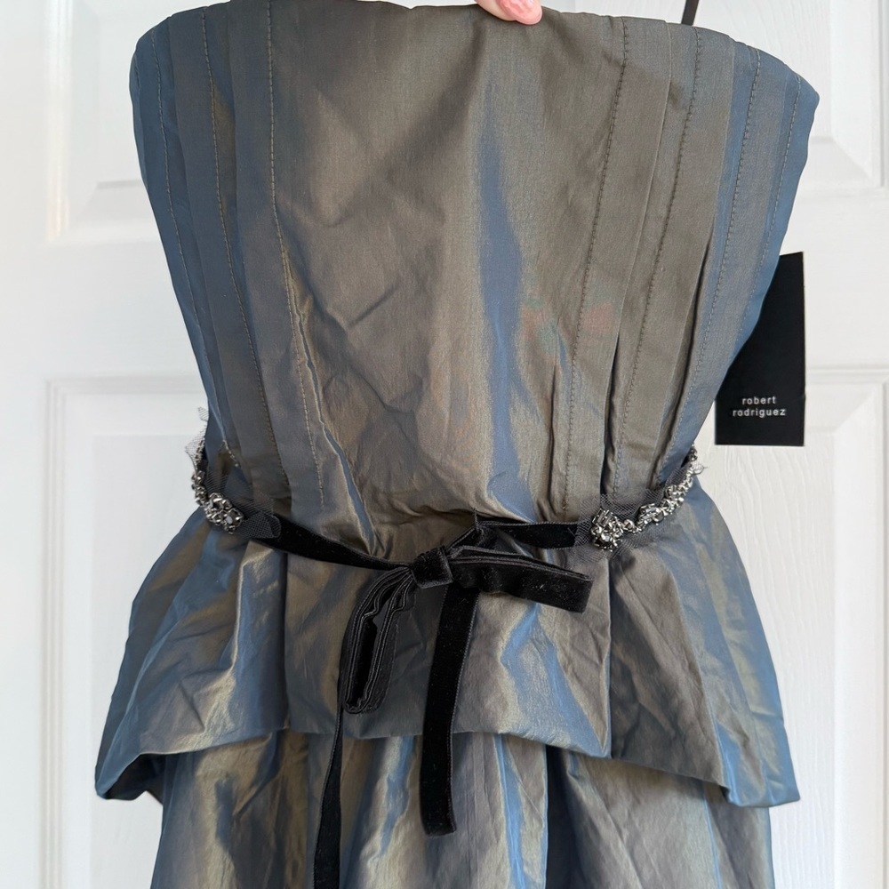 Robert Rodriguez Strapless Black Peplum Dress with Velvet Bow - Picture 5 of 16